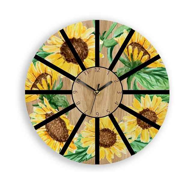 ModernClock Nástěnné hodiny Slunečnice hnědo-žluté