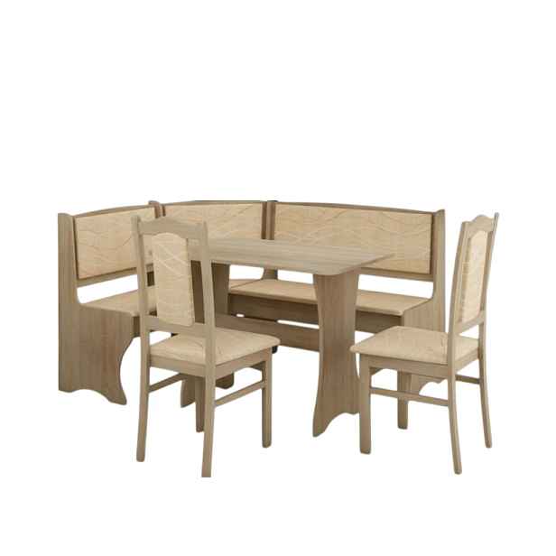 Rohový jídelní set BUREWALA se židlemi, dub sonoma/látka monaco