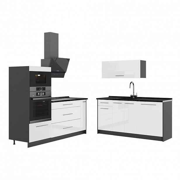Vicco KUCHYNĚ Fame-Line, Bílá vysoký lesk/Antracit, 340 cm, PD Antracit