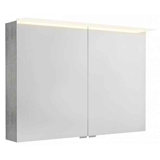 Sapho Linex - Zrcadlová skříňka s LED osvětlením 100x70x15 cm, 2x dvířka, dub stříbrný LX100-0011