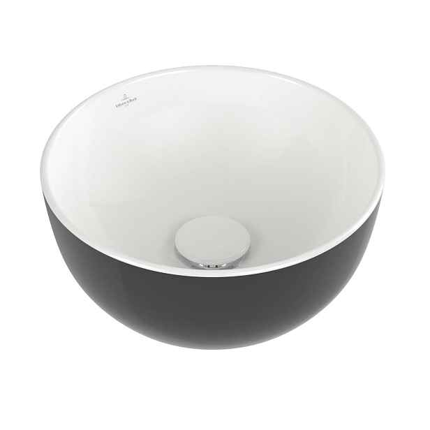 Villeroy & Boch Artis - Umyvadlo na desku, průměr 33 cm, bez přepadu, bez otvoru pro baterii, Coal Black 438932BCT8