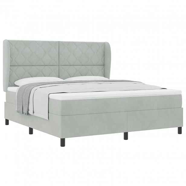 vidaXL Postel s boxspringem s čelo Světle šedá 200 x 180 cm samet