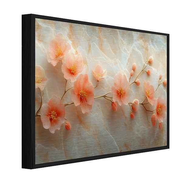 Obraz Na Kovu V Černém Rámu Květiny Mramor Sakura Obývací Pokoj Ložnice 120x80