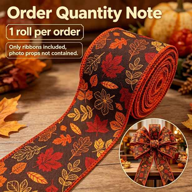 TEMU 5yd/63mm(2,5 palce) Žíněná stuha z pytloviny s drátěným okrajem, podzimní javorový list hnědožlutá, pro balení dárků, květinové kytice, svatební