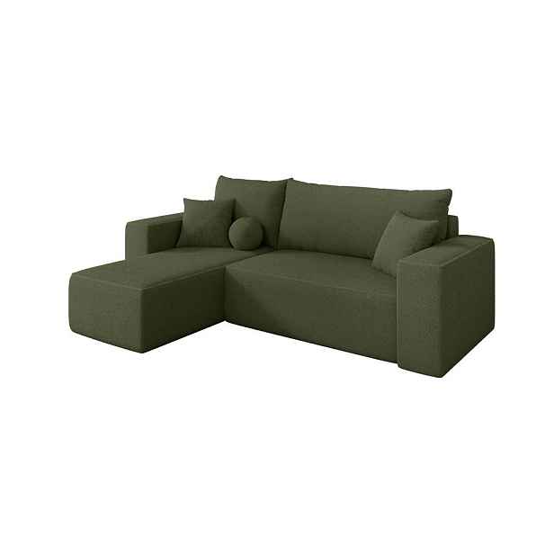 ALTDECOR ROHOVÁ SEDAČKA s funkcí spaní, otoman vlevo SENO-L 249x139x85 zelená bouclé