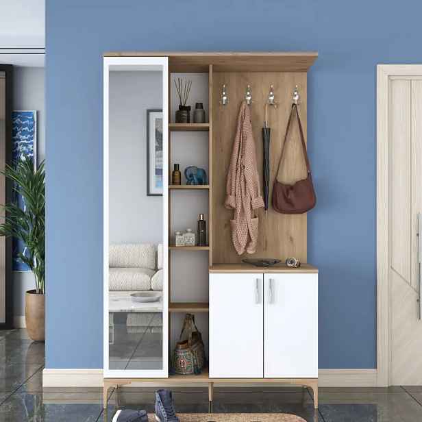 Casarredo Předsíňová stěna se zrcadlem RASURA - bílá/ořech