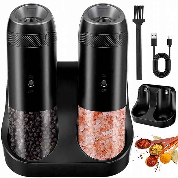 Elektrický Mlýnek Na Pepř A Koření Sada 2 Ks Regulace Mletí Usb