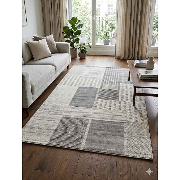 Koberec 160x230 cm krémově šedý geometrický, moderní Viera Low Seta