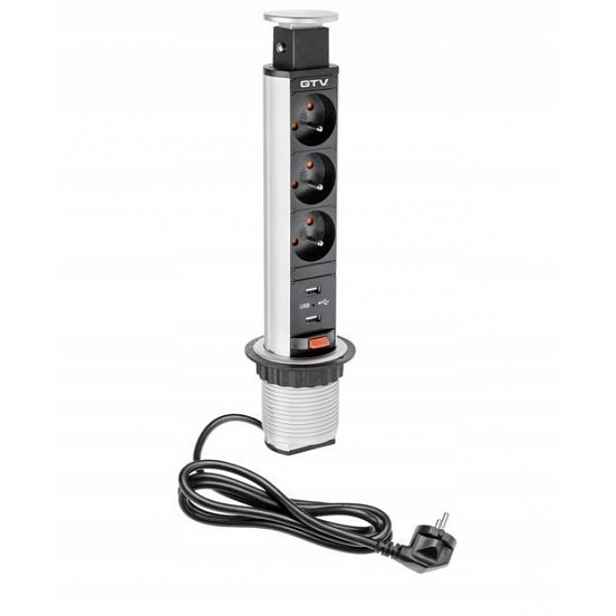 Prodlužovací Kabel stolní Gtv 60 mm, 3 zásuvky 2 Usb, Stříbrný