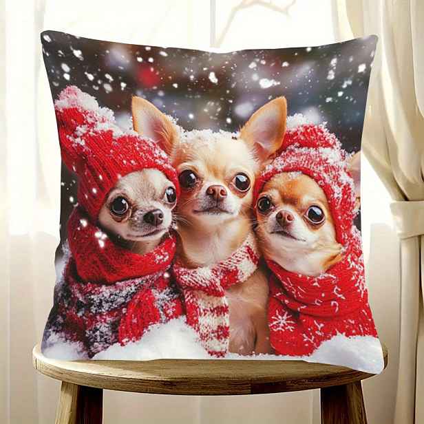 TEMU 1 ks sváteční povlaku na polštář s potiskem chihuahua, rozměry 45,72 x 45,72 cm, vyrobeno z měkké a hladké polyesterové krátké plyšové látky, s