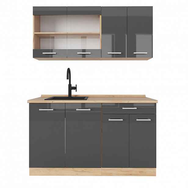 Vicco JEDNOTKOVÁ KUCHYNĚ R-Line Antracitový vysoký lesk/zlatý dub power 140 cm bez pracovní desky