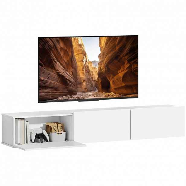 HOMCOM ZÁVĚSNÁ TV skříňka Lowboard 180 cm pro televizory do 82 palců, bílá
