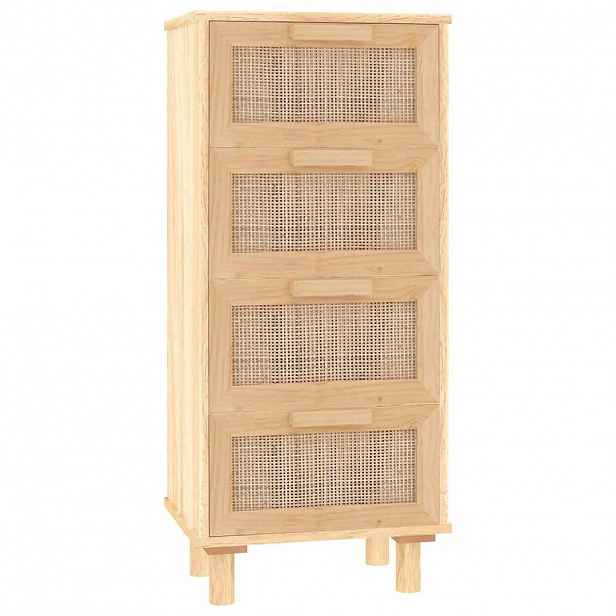 vidaXL Příborník hnědý 40x30x90 cm masivní borovice a přírodní ratan
