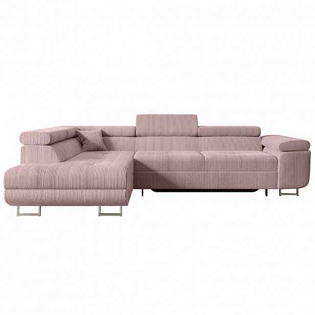ALTDECOR ROHOVÁ SEDACÍ SOUPRAVA s funkcí lůžka a úložným prostorem GUSA-L 272x202x107 cm růžová manšestr