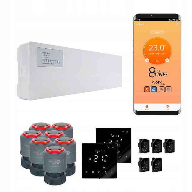 Přechodová sada pro podl. vytápění Line 7 pokojů termostat PRO3 Zigbee černá