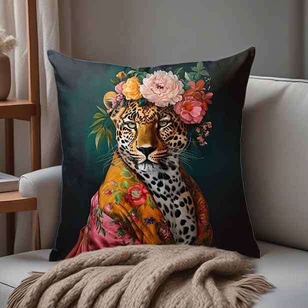 TEMU 1 ks Obal na polštář z imitace broskvového sametu, Umělecký leopardí potisk! Květinový leopardí povlak na polštář, Pohodlná a hladká Polyester