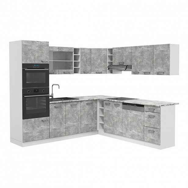 Vicco ROHOVÁ KUCHYŇ R-Line, Beton/Bílá, 247 x 237 cm s pracovní deskou