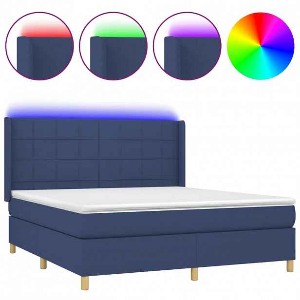 vidaXL Box spring postel s matrací a LED modrá 160x200 cm textil