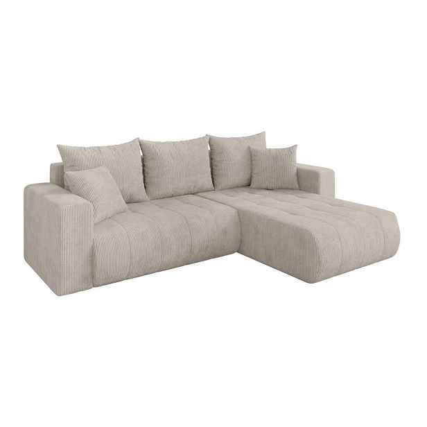 ALTDECOR ROHOVÁ SEDAČKA s funkcí spaní, otoman vpravo MILA-L 277x194x86 krémová manšestr