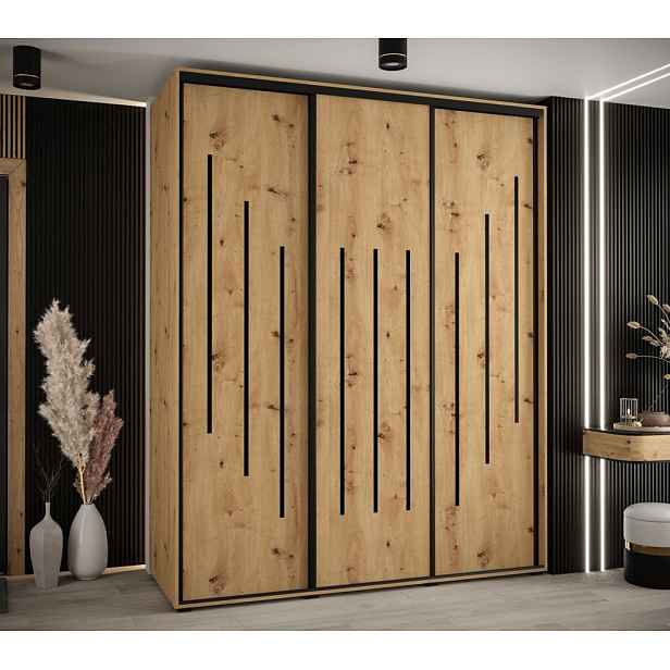 Šatní skříň YVONA 8 - 190/60 cm, dub artisan / černá