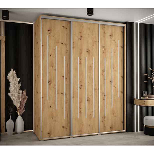 Šatní skříň YVONA 8 - 190/60 cm, dub artisan / stříbrná