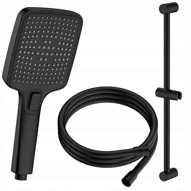 Sprchový set sprchová hlavice hadice 150 cm nastavitelná tyč černá Avapax