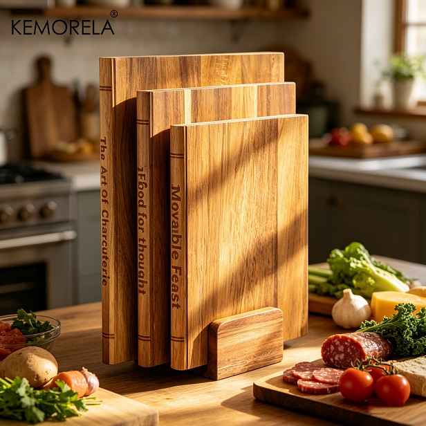 TEMU KEMORELA Dřevěné prkénka ve tvaru knihy (3 ks) se základnou; Prkénka z masivního dřeva, kreativní kuchyňské dekorace, vhodné pro domácnost,