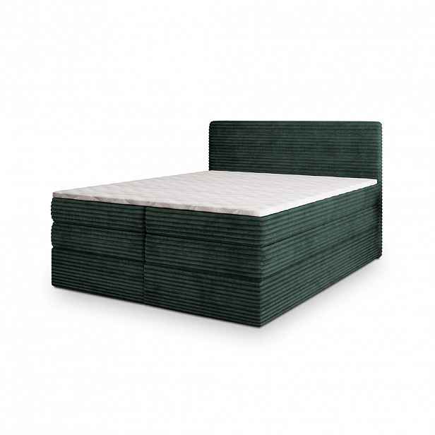 MASSENO POSTEL BOXSPRING LUNERA 140x200 cm, s matrací a úložným prostorem, tmavě zelená