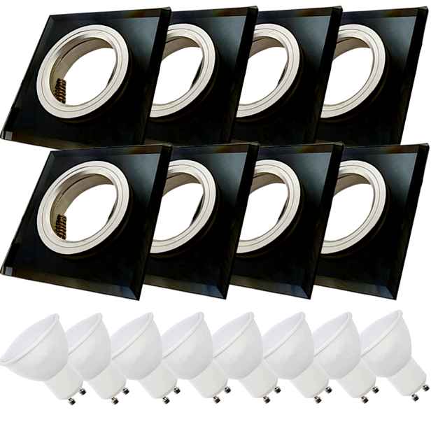 8x Černá Stropní Lampa Halogenová Objímka Sklo Led Žárovky 1.5W