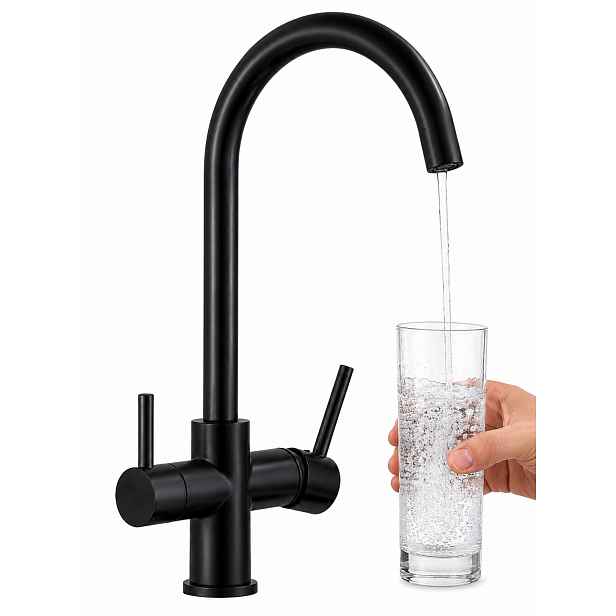 Kuchyňská baterie 3v1 třícestná pro filtrovanou vodu Černá Matná