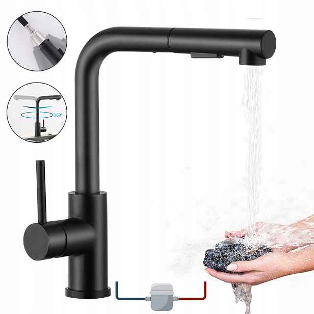 Kuchyňská dřezová baterie s vytahovací sprškou 40 cm, 2 typy proudu
