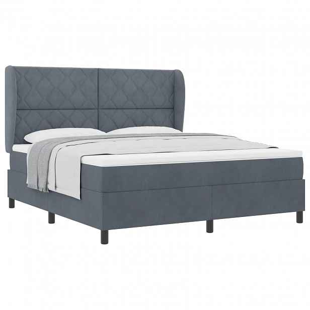vidaXL Postel s boxspringem s čelo Tmavě šedá 200 x 180 cm samet