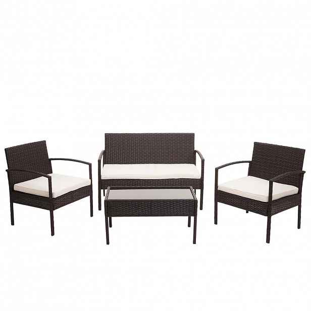 MCW POLY-RATTAN SADA Hnědá, krémově bílá