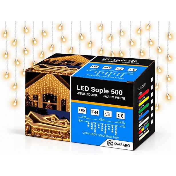Rampouchy 500 Led Záclona Venkovní Osvětlení IP44 Bílá Teplá Studený Flash 25 M
