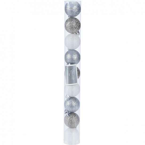 Sada Vánočních ozdob Glitter stříbrná, pr. 4 cm, 9 ks
