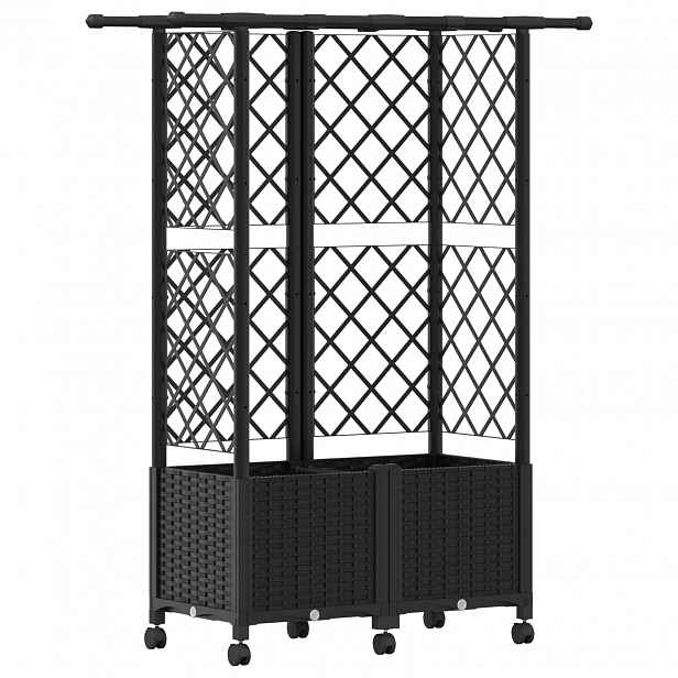 vidaXL Vyvýšený záhon s treláží a střechou Černá 124 x 40 x 142 cm PP