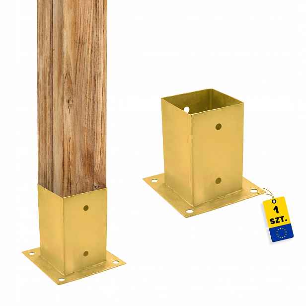Základna Držák Sloupku 201x200 MM Psp Obdélníková Kotvící Kolík Zlatá Pro Betonu