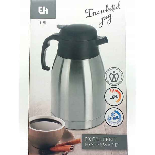 Termoska na nápoje konvička hot 6h/10h cold Excellent Houseware 1,5l stříbrná