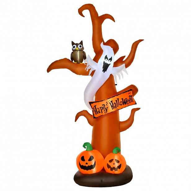 HOMCOM NAFUKOVACÍ halloweenský strom s duchy a LED moduly do zahrady, polyester, hnědý