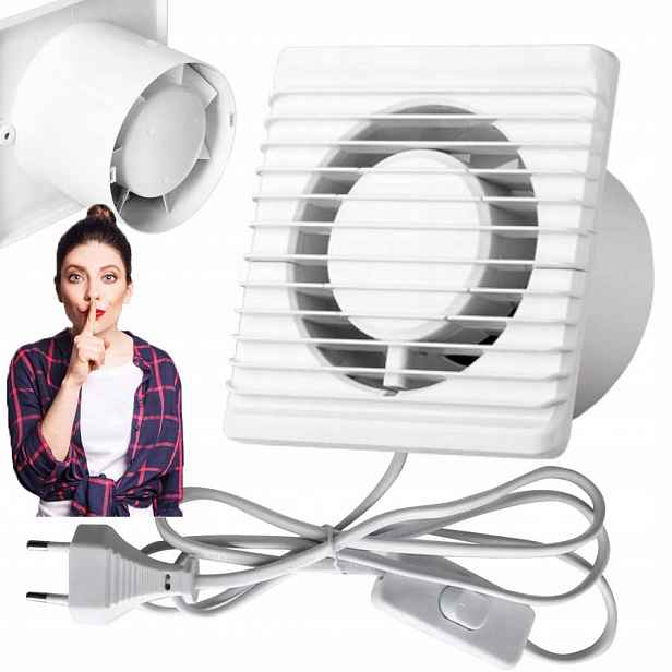 Koupelnový Ventilátor 100 mm Tichý Domácí Univerzální Pro Vypínač 8W