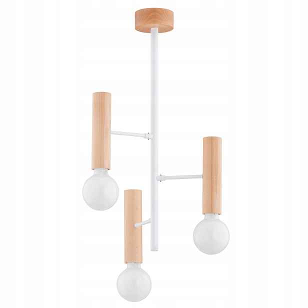 Závěsná lampa 3xE27, dřevěná, minimalistická, bílá, Flara, Alfa