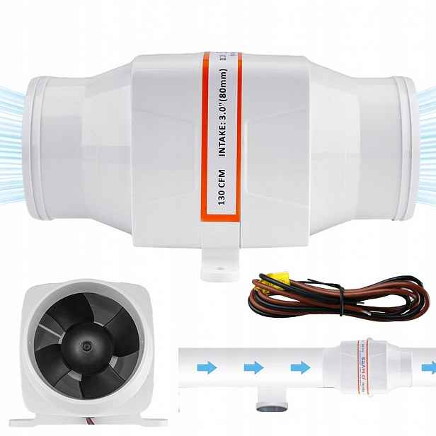 Kanálový Ventilátor 12V 3800LPM 8CM – Silný Abs, Voděodolný