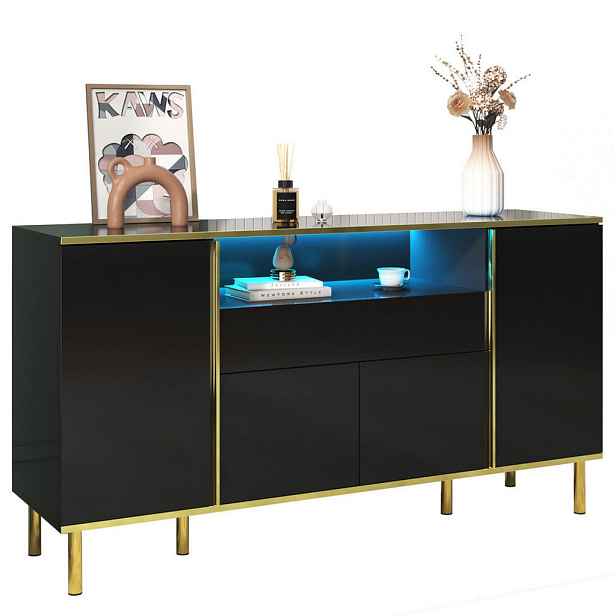 Modenvie SIDEBOARD 150/40/80 cm z MDF a dřevotřísky černý vysoký lesk s LED osvětlením