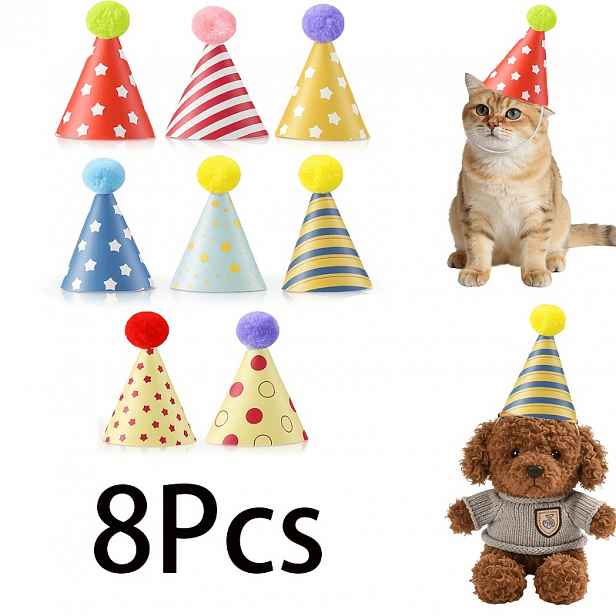 TEMU Mini kloboučky na párty pro malé psy, kočky, králíky - Nastavitelné plstěné narozeninové kloboučky s tematickým převlekem pro štěňata/koťata,