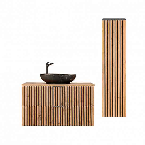 Petits-meubles KOUPELNOVÝ NÁBYTEK 100.6cm Gaia 2er-Set Dubové dřevo a černá barva