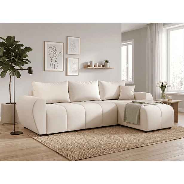 Rozkládací oboustranná sedací souprava do L SEVIO 246x145 cm, krémová + 2 polštářky ZDARMA