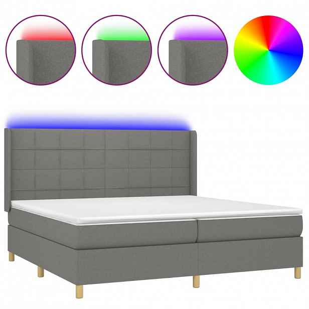 vidaXL Box spring postel s matrací a LED tmavě šedá 200x200 cm textil