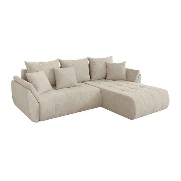 ALTDECOR ROHOVÁ SEDAČKA s funkcí spaní, otoman vpravo TOKO-L 277x194x86 krémová velur