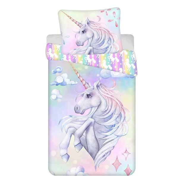 Bavlněné dětské povlečení na jednolůžko 140x200 cm Unicorn "Pastel Rainbow"  – Jerry Fabrics
