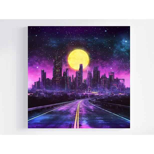 Obraz Na Plátně Obraz Na Plátně Cyberpunk Synthwave Město Mrakodrapy Cesta 50x50